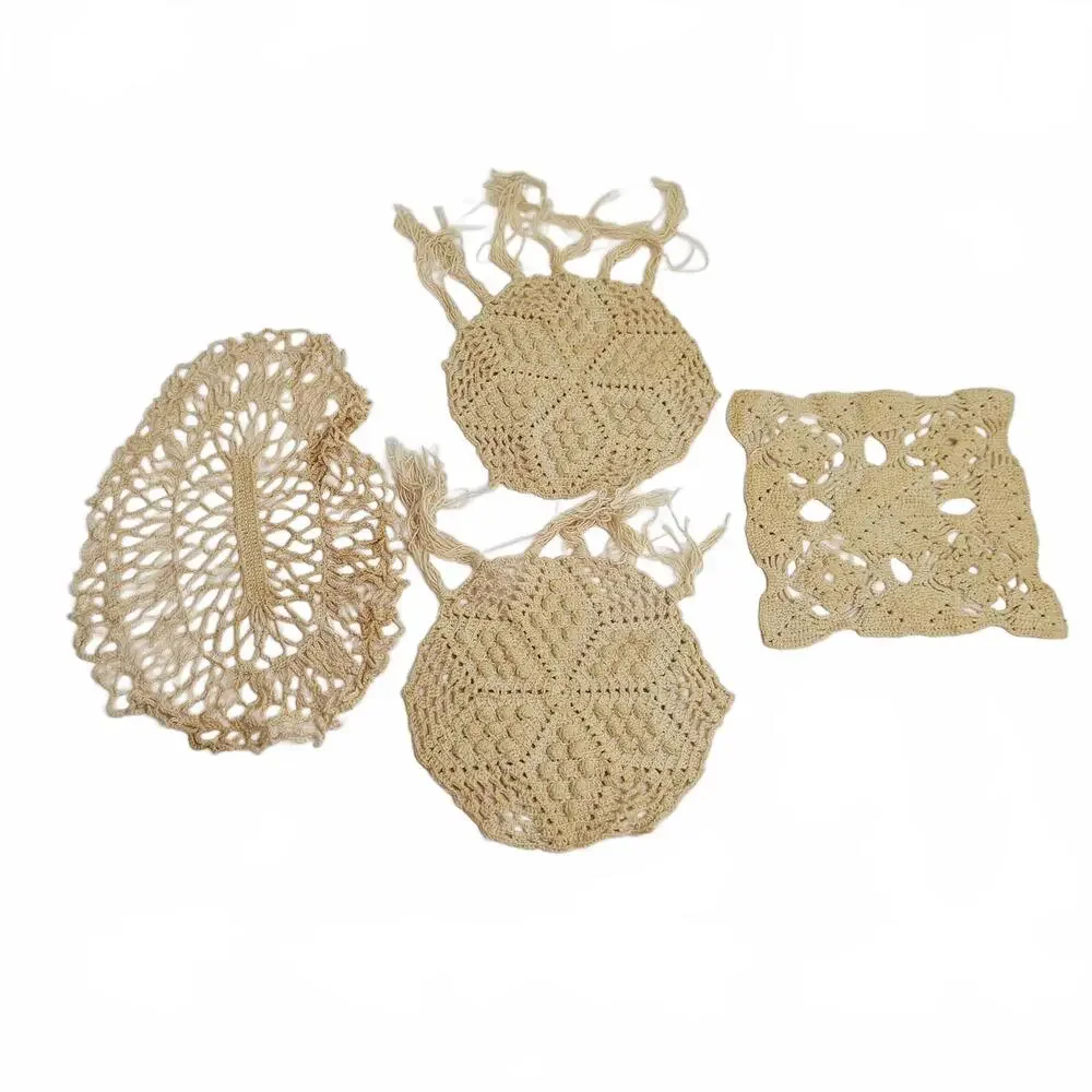 vintage, lot of 4 handmade crochet doilies Assorted Shapes and Sizes Granny Chic